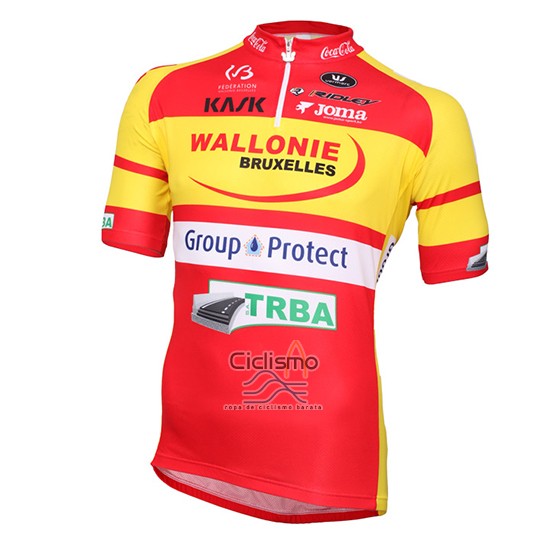 Wallonie Bruxelles Ropa Ciclismo Culotte Corto 2016 Hombre Mangas Cortas AMarillo y Rojo